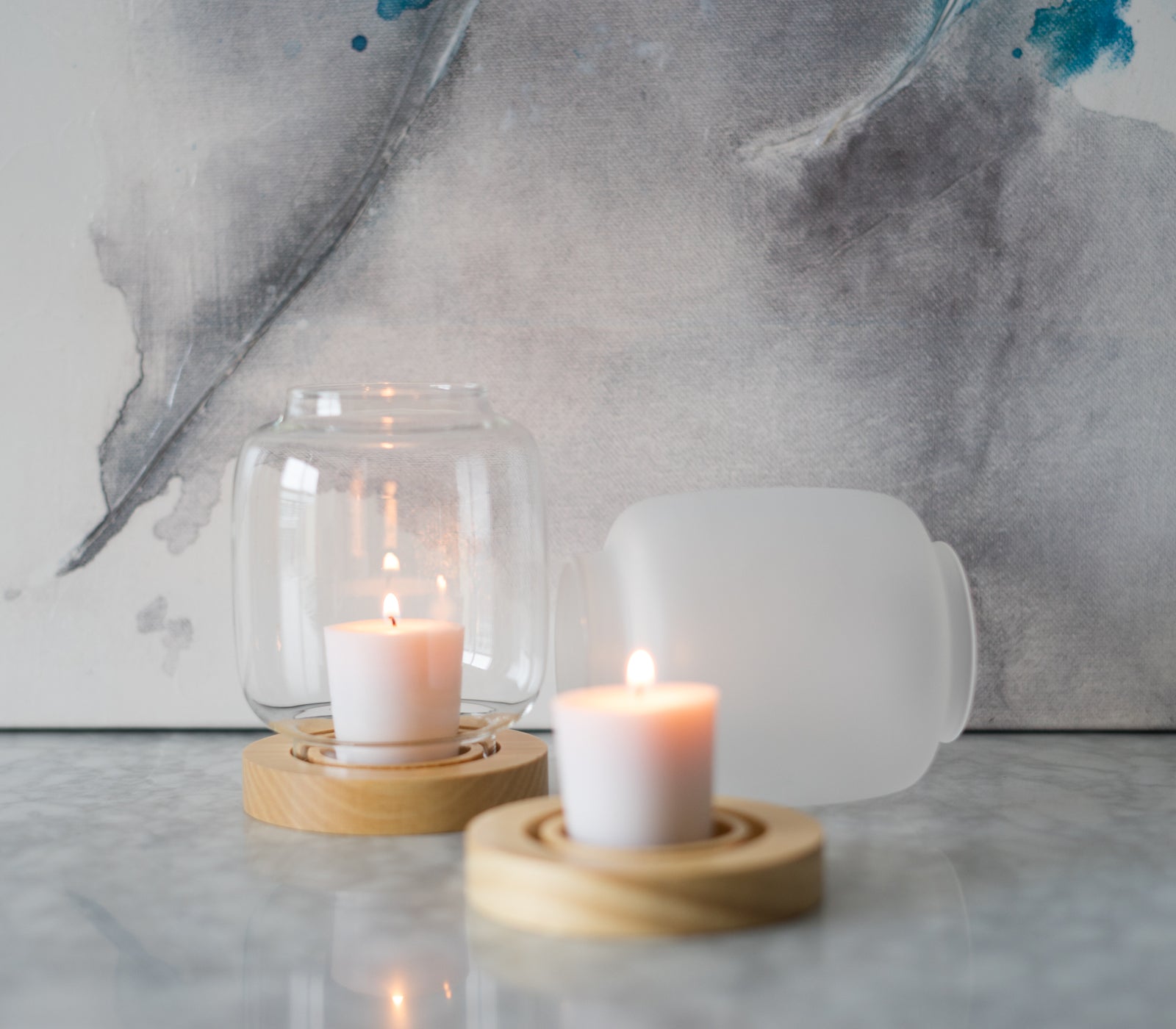 Modern Glass Candle Holder With Wood Base