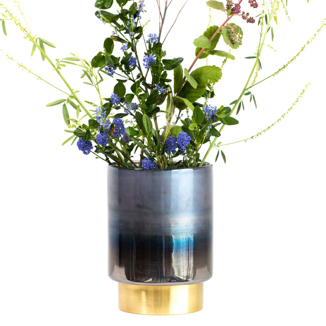 Grey Mystique Glass Vase With Gold Base