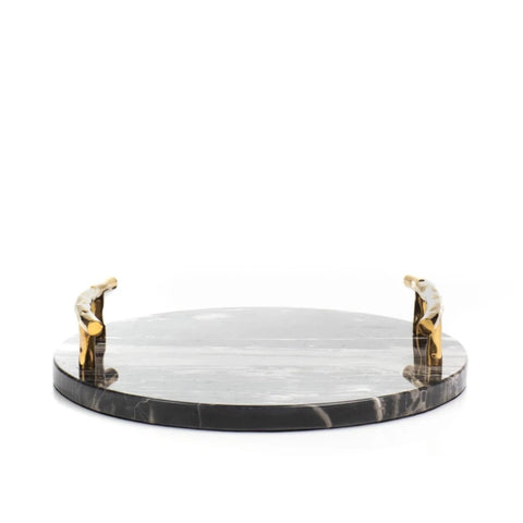 Faux Leather Round Tray With Handle