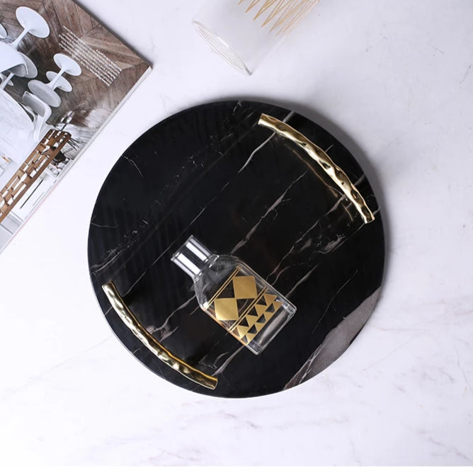 Black Marble Tray with Handles