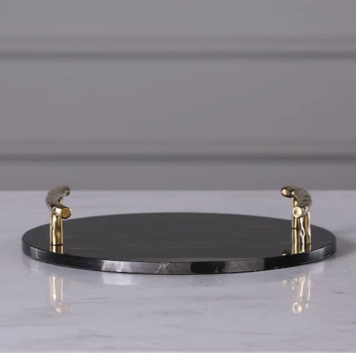 Black Marble Tray with Handles