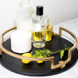 Faux Leather Round Tray With Handl