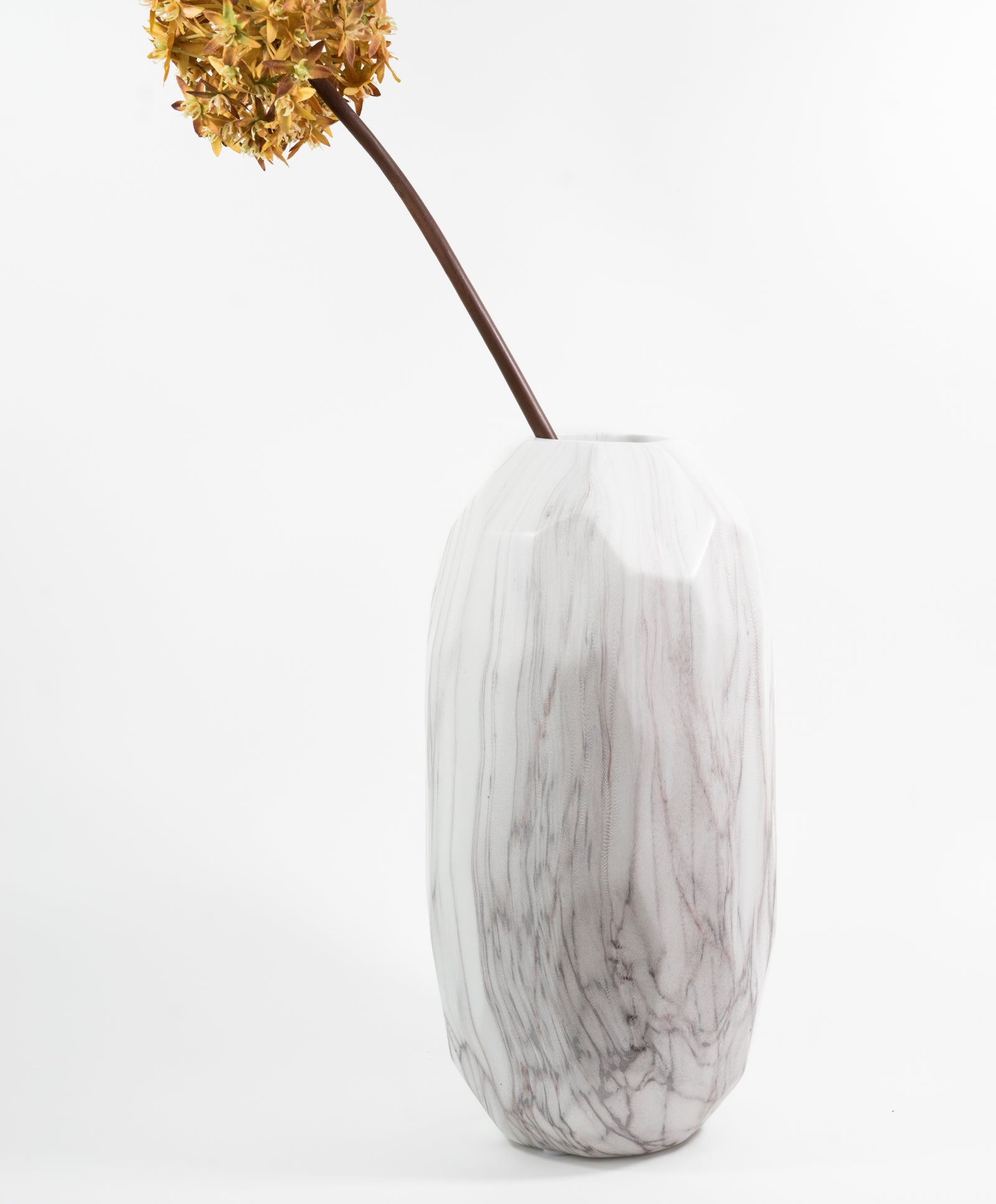 Faceted Marble Pattern Ceramic Vase with botanicals