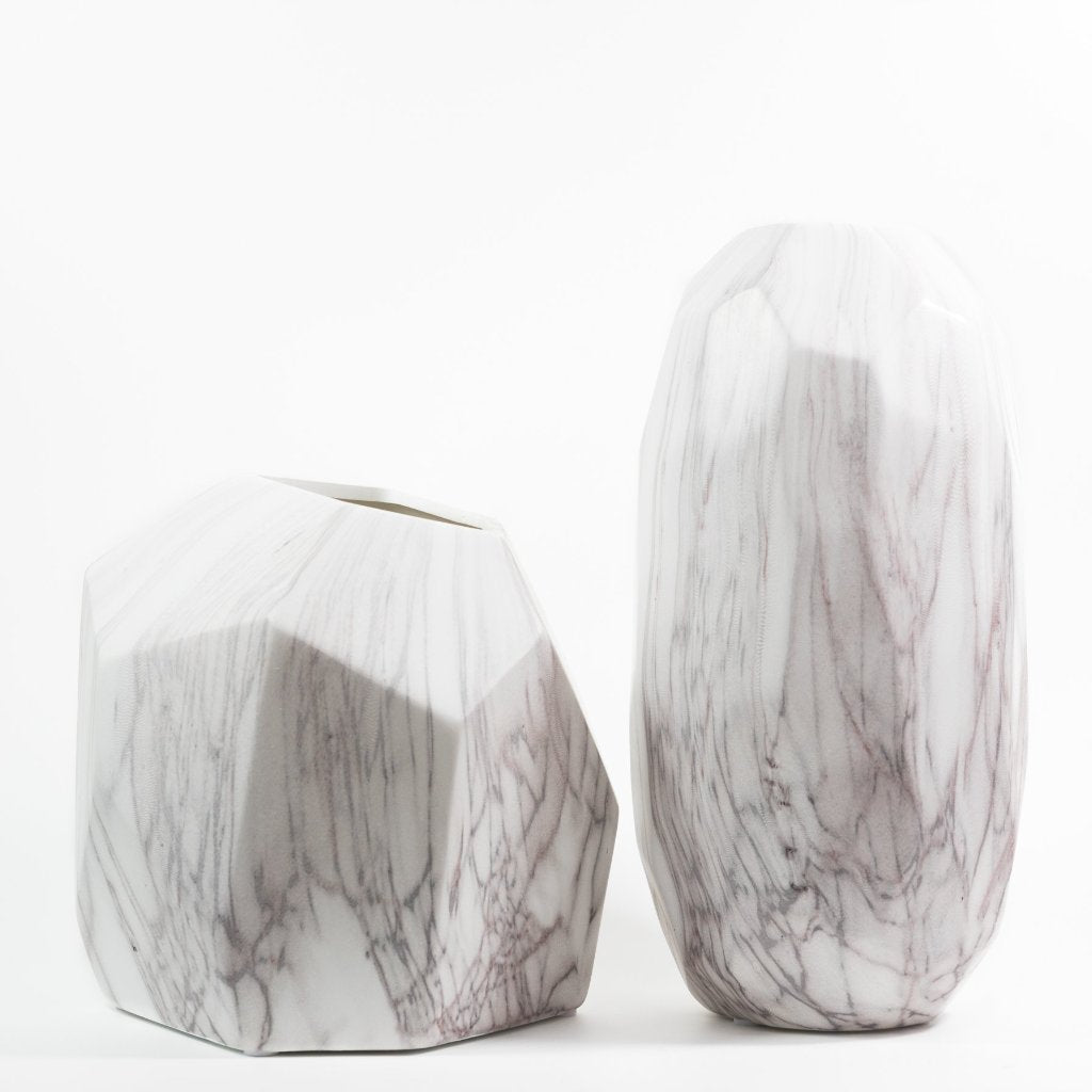 Faceted Marble Pattern Ceramic Vase with medium and large size