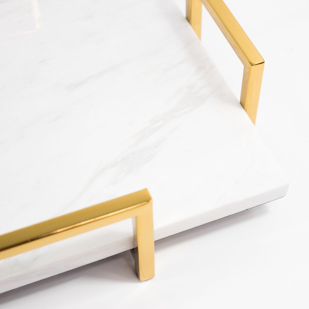 Marble Serving Tray with Gold Titanium Handles