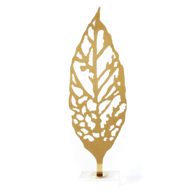 Gold Leaf Sculpture, crystal glass base, stainless steel, large size