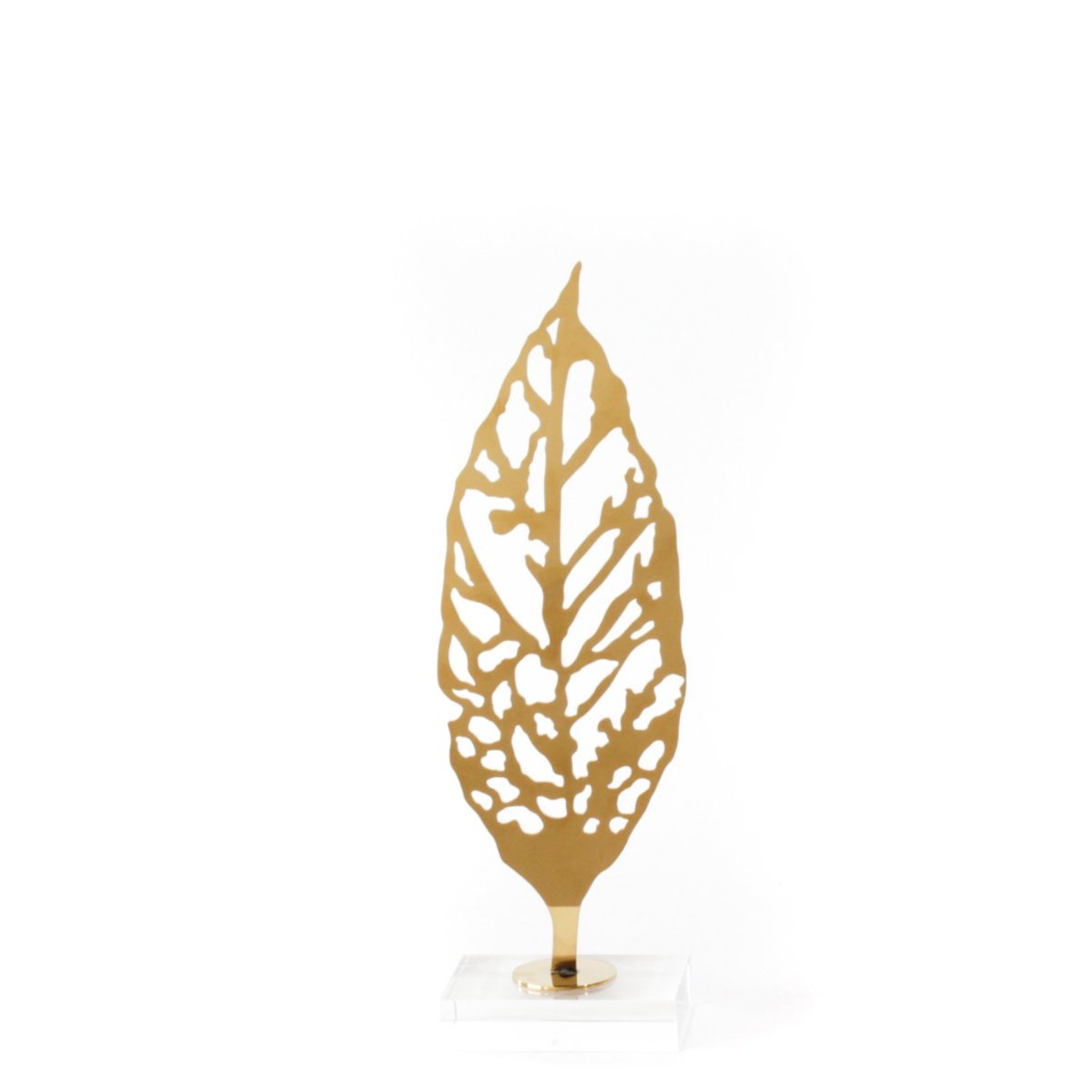 Gold Leaf Sculpture, crystal glass base, stainless steel , small size