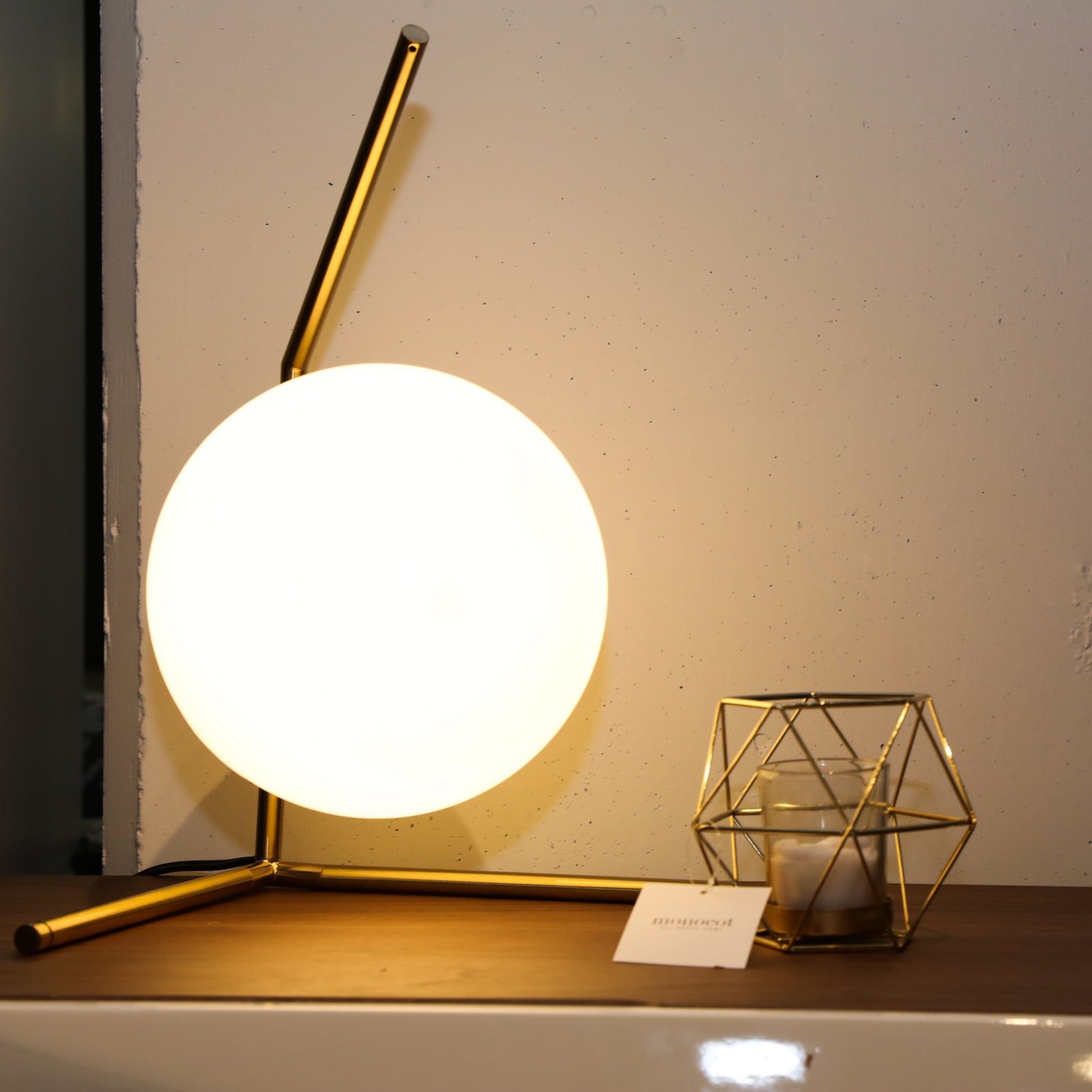 Opaque Sphere with Triangular Stem Table Lamp
