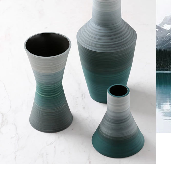 Layered Ocean Blue Matte Vase