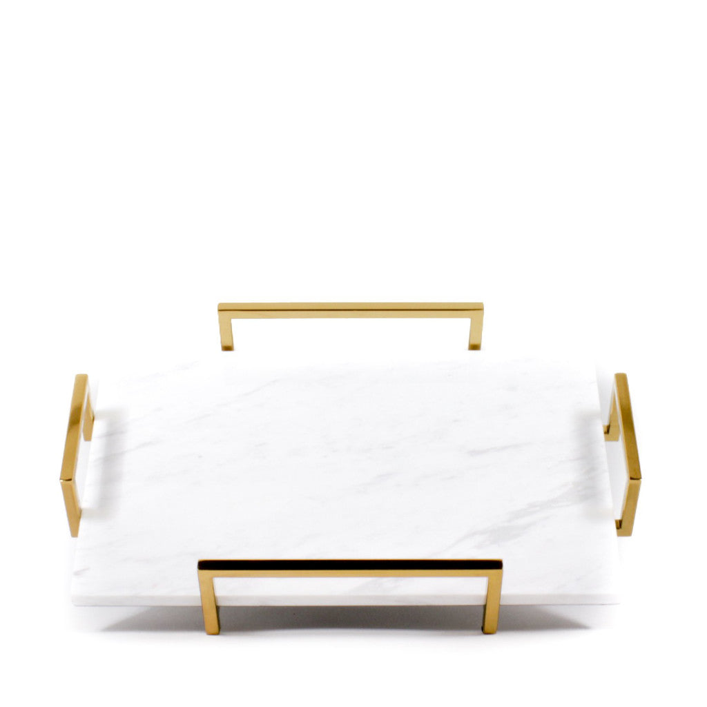 Marble Serving Tray with Gold Titanium Handles